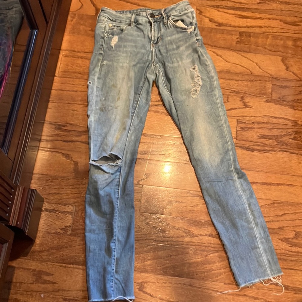Skinny stretch distress ankle Jean light blue
